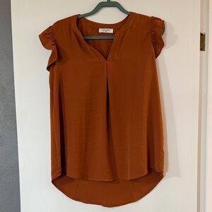 Zenana Outfitters Rust Orange Cap Sleeve V-Neck Blouse